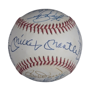 Hall of Famers Multi Signed OAL Brown Baseball With 18 Signatures Including Mantle, Aaron & Spahn (JSA)